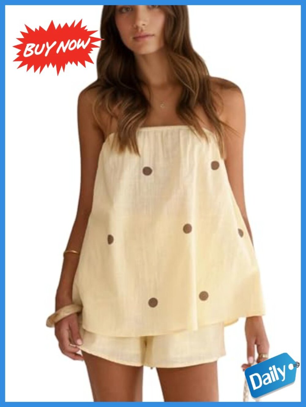 Polka Dot 2 Piece Shorts Set Strapless Tube Top Lounge Vacation Matching Outfit